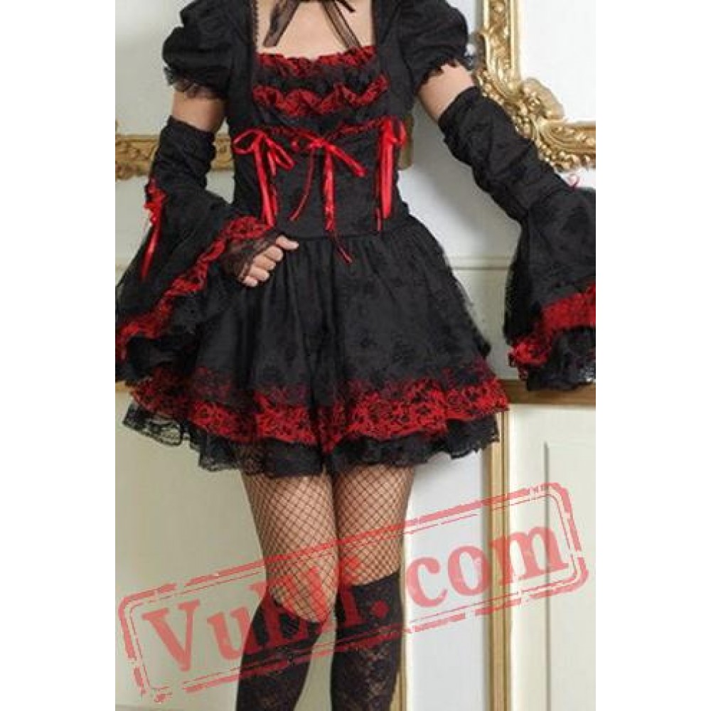 Black and Red Gothic Burlesque Prom Party Dress