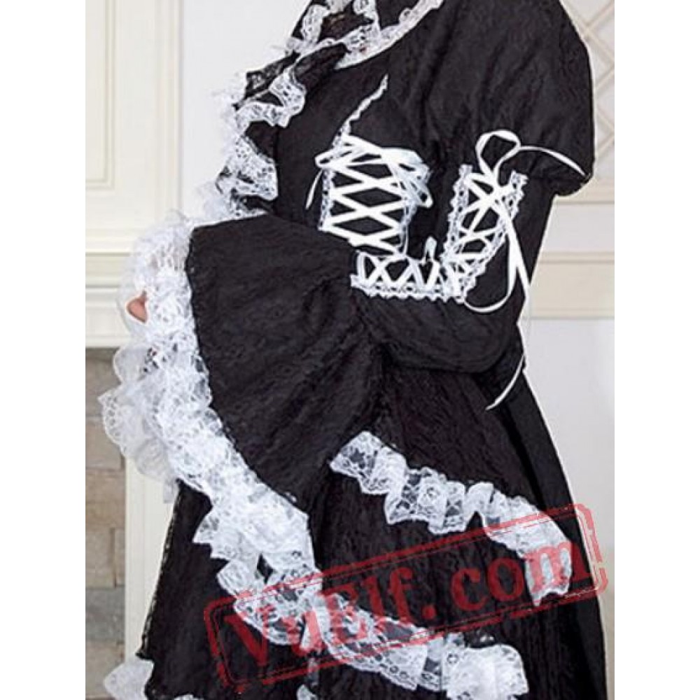 Black and White Gothic Goth Tea Length Short Wedding Dress