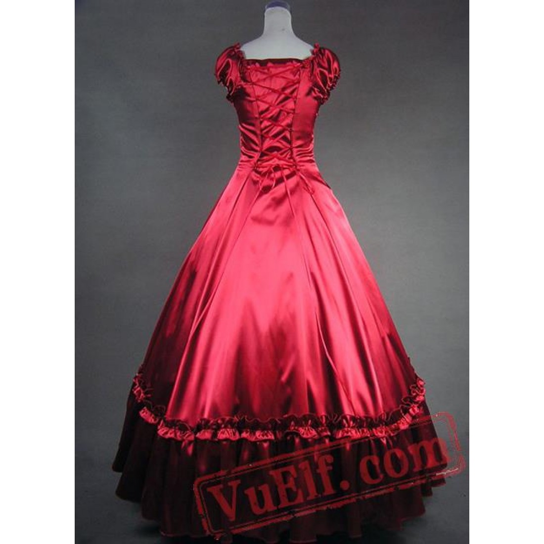 Deep Red and White Gothic Victorian Dress