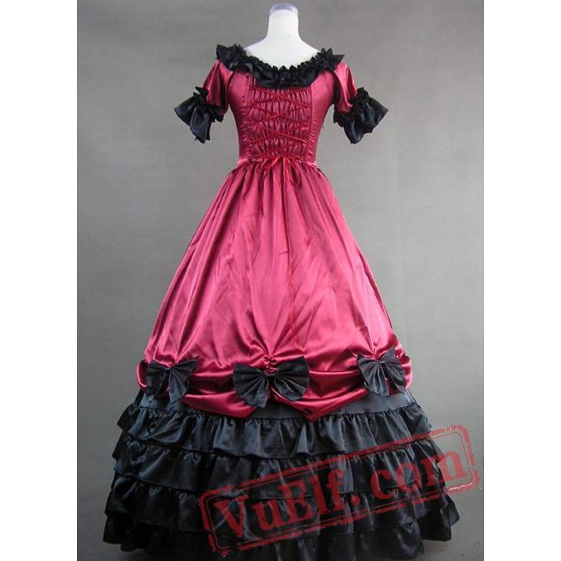 Deep Red Short Sleeves Gothic Victorian Dress