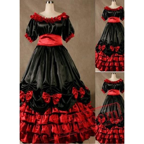 Victorian Silk Crimson Peak Ballroom Black Dress