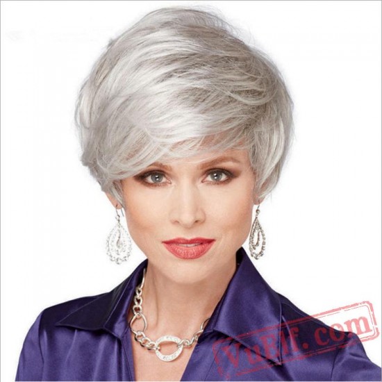 Short Puffy Curly Sliver Wigs for Women