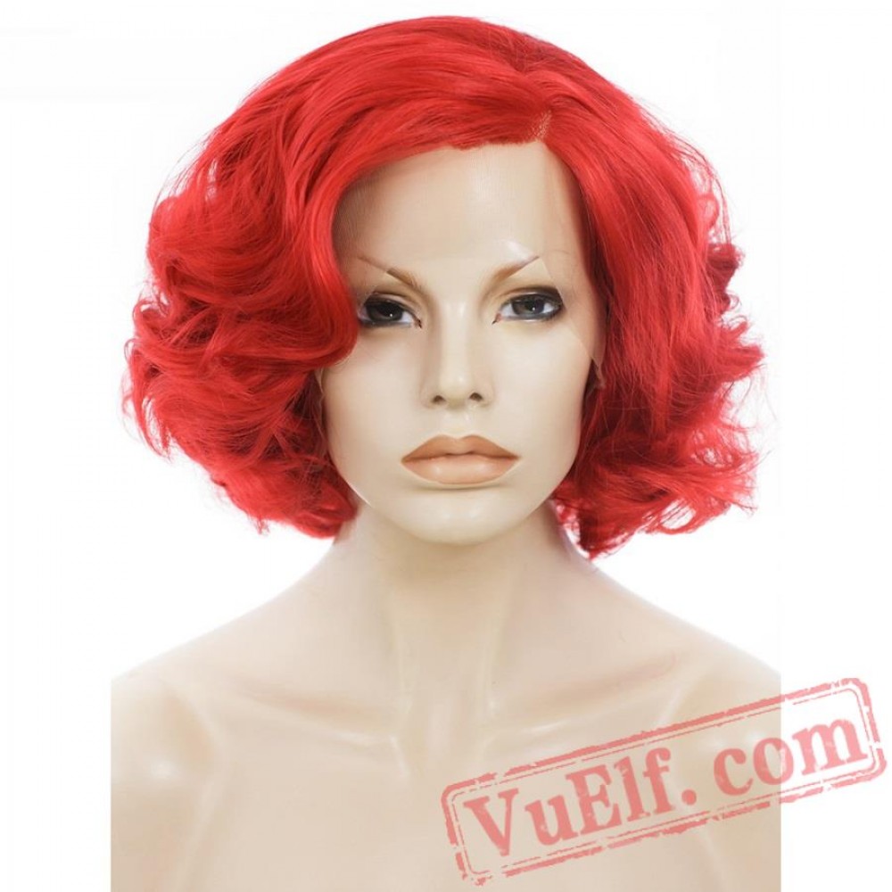 Short Red Wig Lace Front Wig Natural Hair Wavy Cosplay Wig 