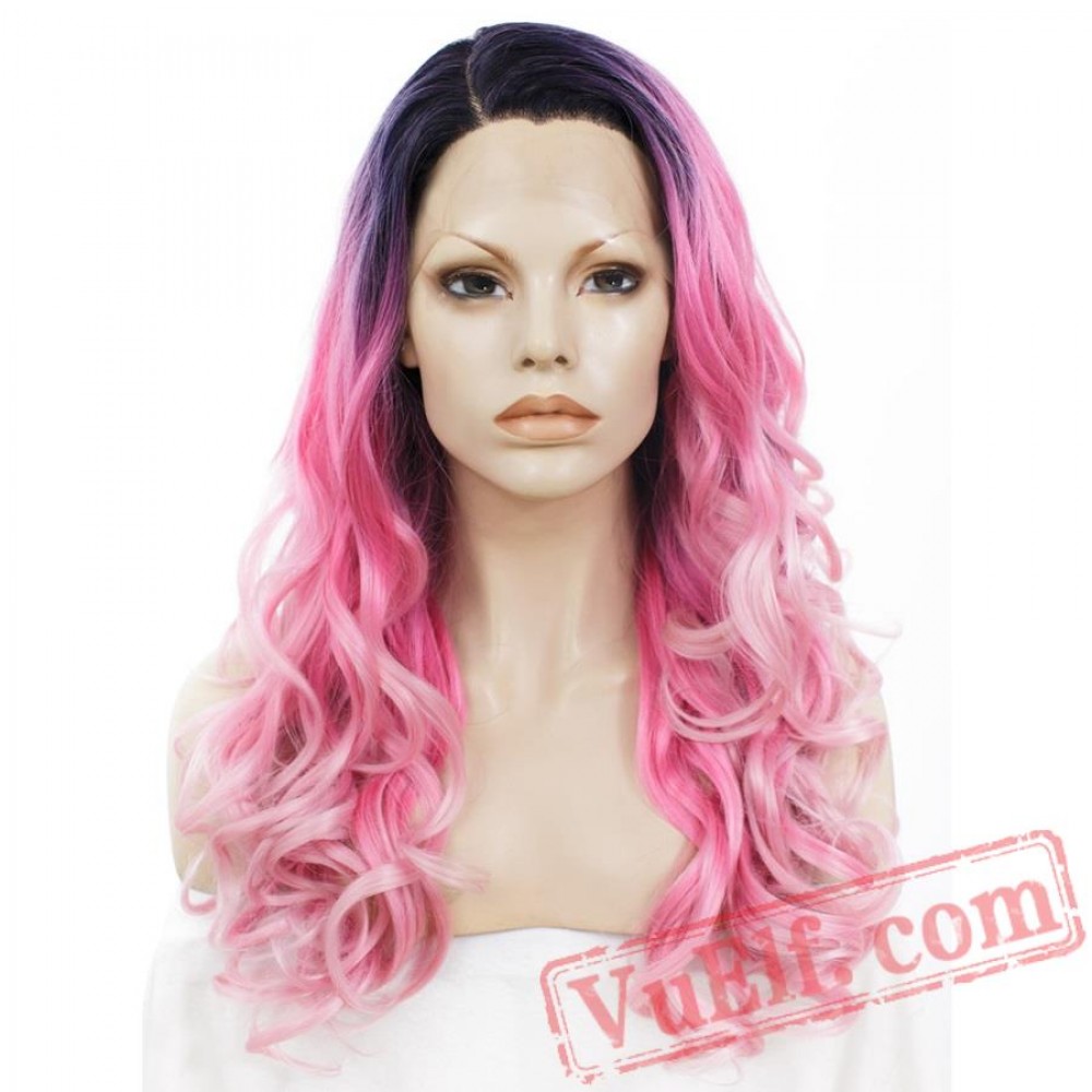 Loose Wavy Pink Lace Front Wig Drag Queen Cosplay Wigs Women 2415