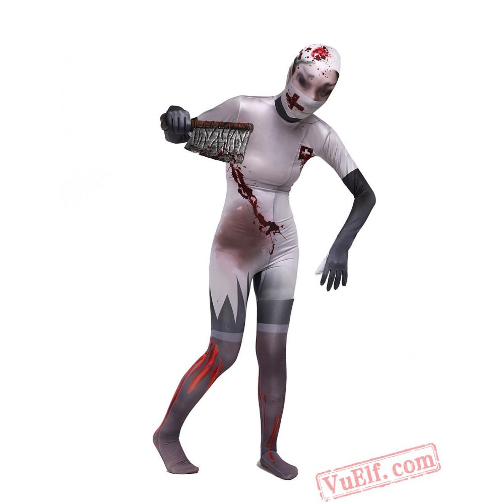 Horror Nurse Zombie Costumes Lycra Spandex Bodysuit Zentai Suit