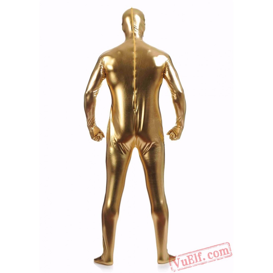 Gold Shiny Metalic Mens Lycra Spandex BodySuit | Zentai Suit