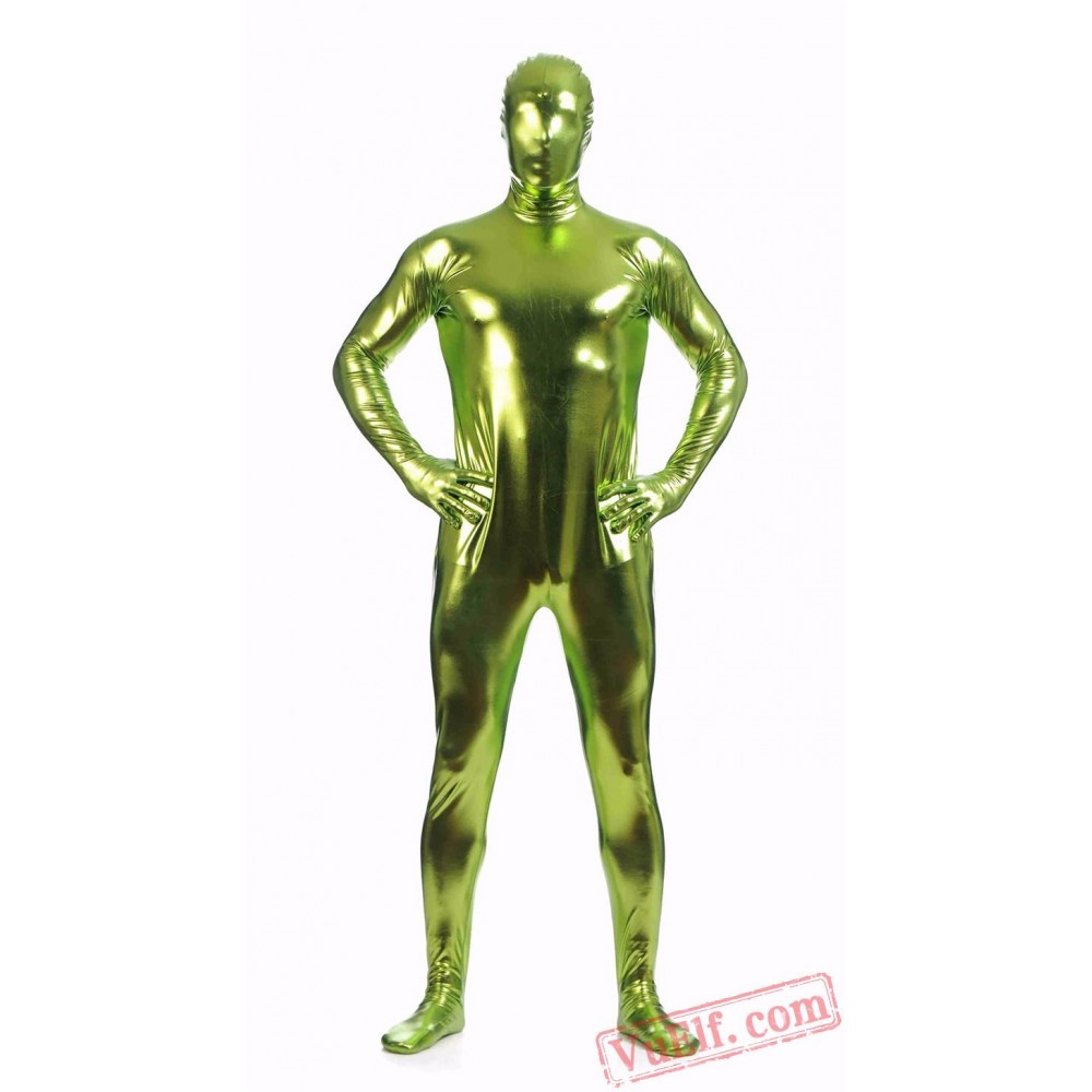 Green Shiny Metalic Mens Lycra Spandex BodySuit | Zentai Suit