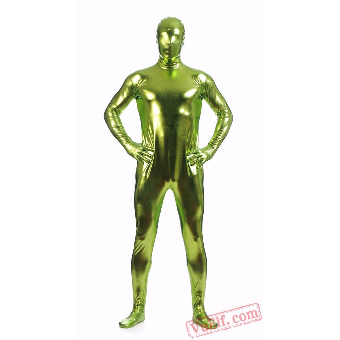 Green Shiny Metalic Mens Lycra Spandex BodySuit | Zentai Suit