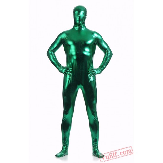 Green Shiny Metalic Mens Lycra Spandex BodySuit