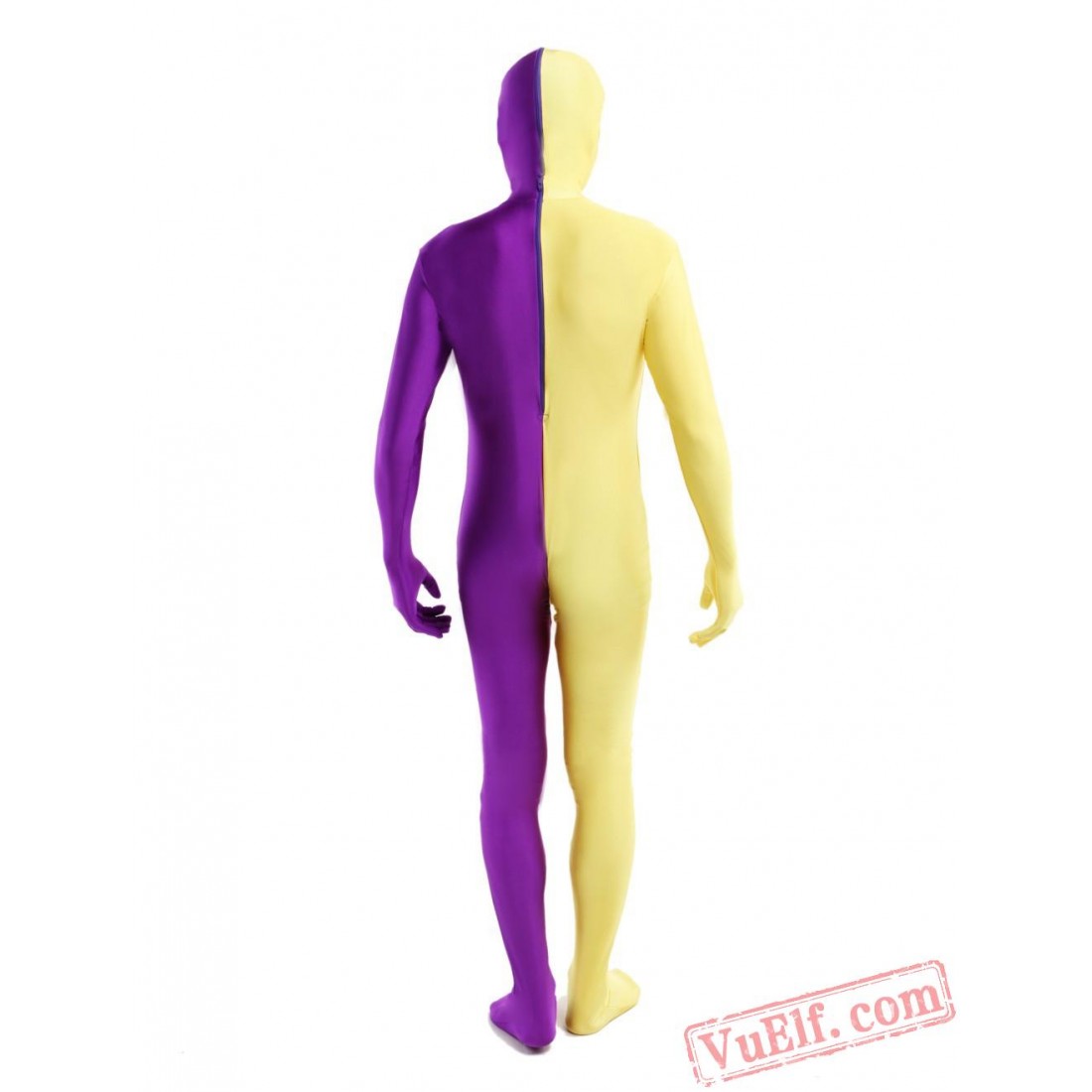 Purple Yellow Lycra Spandex Bodysuit Zentai Suit