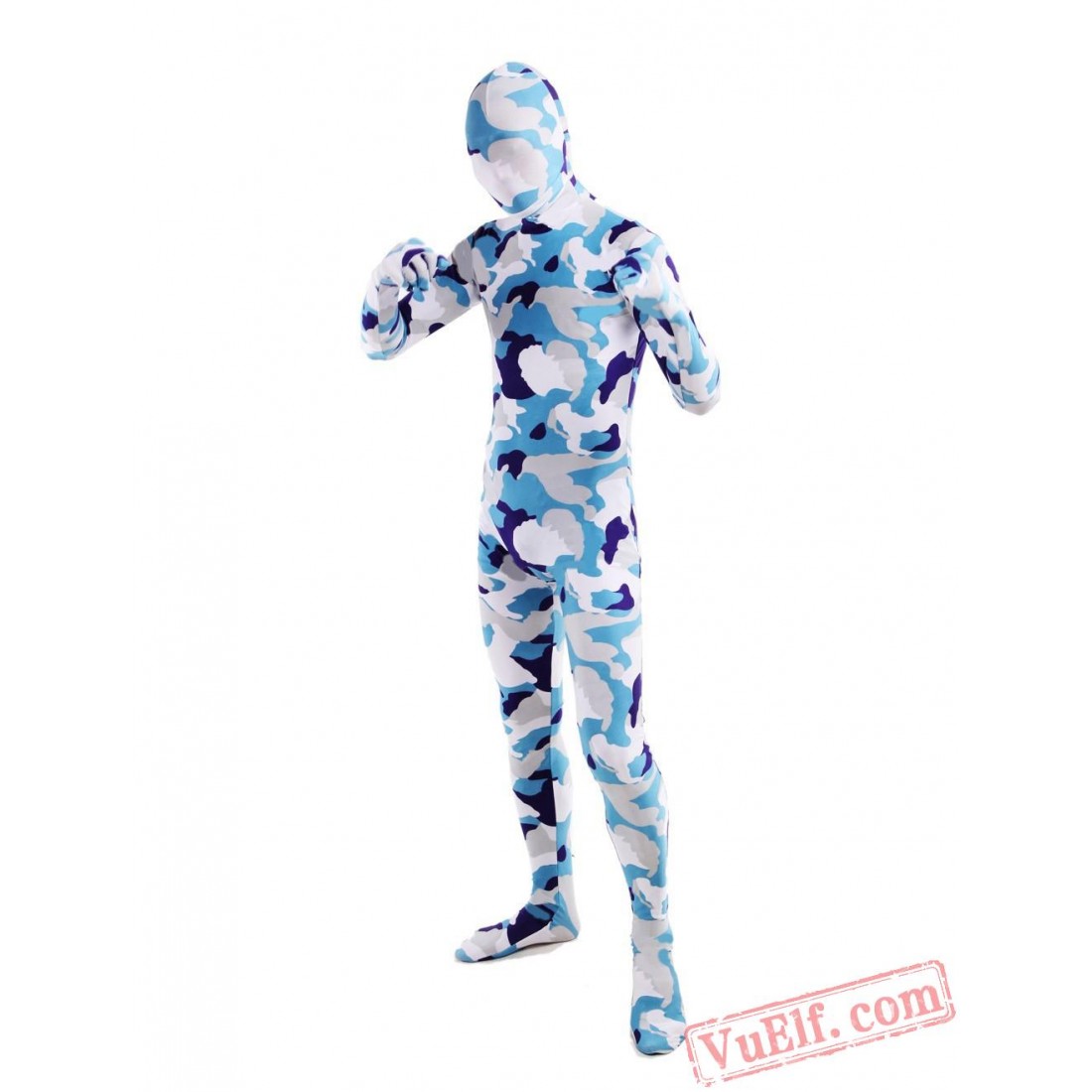 Blue White Camouflage Lycra Spandex Bodysuit Zentai Suit 7302